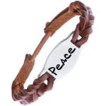 Úzky pletený náramok z kože - karamelový, známka PEACE