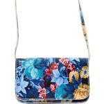 Dámske Crossbody kabelky Vera Pelle modrej farby s kvetinovým vzorom z kože na zips 