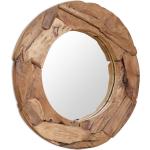 Okrúhle zrkadlá vidaxl hnedej farby v rustikálnom štýle z teakového dreva s priemerom 80 cm 