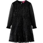 Dievčenské šaty vidaxl čiernej farby v trblietavom štýle do 10 rokov s okrúhlym výstrihom s dlhými rukávmi s flitrami 