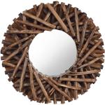 Okrúhle zrkadlá vidaxl hnedej farby v rustikálnom štýle z teakového dreva s priemerom 40 cm 