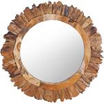 Okrúhle zrkadlá vidaxl hnedej farby v rustikálnom štýle z teakového dreva s priemerom 60 cm 