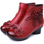 Dámske Vysoké čižmy červenej farby vo vintage štýle na zips na zimu 