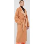 Dámske Designer Zimné kabáty Calvin Klein oranžovej farby z vlny Oversize 