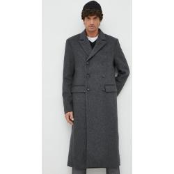 Vlnený kabát Trussardi šedá farba, prechodný, dvojradový