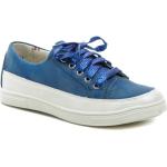 Dievčenské Kožené tenisky modrej farby z kože vo veľkosti 32 na štandardné nohy šnurovacie na jar 