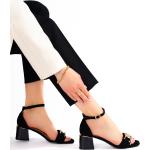 Dámske Kožené sandále goodin čiernej farby v elegantnom štýle z koženky vo veľkosti 36 s výškou opätku 5 cm - 7 cm s prackou v zľave na leto 