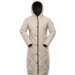 Dámske Zimné kabáty vetruvzdorné Priedušní bielej farby s prešívaným vzorom z nylonu na gombíky s opaskom v zľave 