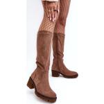 Women's over-the-knee boots with low heels, brown Beveta