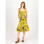 Dámske Denné šaty Blutsgeschwister BIO horčicovej farby s kvetinovým vzorom vo veľkosti XXL bez rukávov v zľave - vysoká postava udržateľná móda 