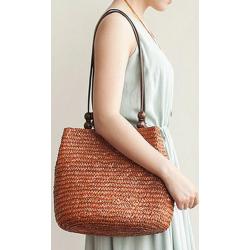 Yogodlns Summer Slaměná taška přes rameno Dámská Velkokapacitní tkaná Bucket Bag Cestovní Ručně vyráběná taška Totes