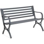Záhradné lavičky oceľovo šedej farby v minimalistickom štýle z kovu 