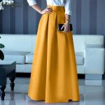 Dámske Áčkové sukne žltej farby zo syntetiky vo veľkosti 5 XL s dĺžkou: Maxi na zips 