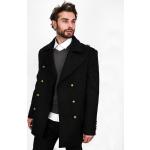 Pánske Zimné kabáty čiernej farby v elegantnom štýle z vlny na gombíky Kapucňa v zľave 