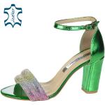 Dámske Spoločenské sandále olivia shoes zelenej farby v elegantnom štýle zo syntetiky na široké nohy s výškou opätku 7 cm - 9 cm na leto 