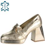 Lodičky na vysokom opätku olivia shoes zlatej farby v elegantnom štýle hrubý opätok metalické na jar 