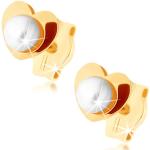 Perlové náušnice Šperky eshop zlatej farby lesklé na Valentín s rýdzosťou zlata 9 karátov 