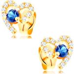 Zlaté náušnice Šperky eshop tmavo modrej farby so zirkónom na Valentín 