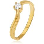 Zlatý prsteň 585 - lesklé zvlnené ramená, priehlbina, číry kamienok - Veľkosť: 49 mm