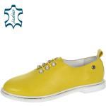 Dámske Poltopánky olivia shoes žltej farby z kože na široké nohy s výškou opätku do 3 cm s perlami na jar 