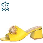 Kožené šľapky olivia shoes žltej farby v elegantnom štýle z kože na široké nohy na leto 